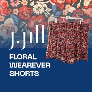 J. Jill Wearever Collection Red Navy Floral Pull-on Shorts Size XL